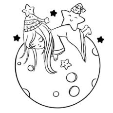 Chibi cartoon girl sleep on the moon svg