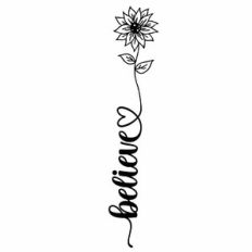 Believe Sunflower Heart Vertical Word