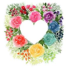 Floral Watercolor Rainbow Roses Heart Frame Print and Cut