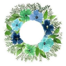 Blue Green Turquoise Floral Circle Frame Print and Cut