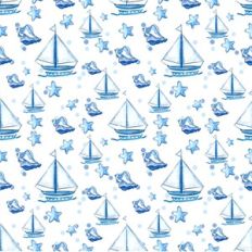 Nautical Seamless Pattern with Ship and SeaShells