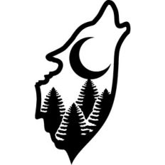 head wolf pine trees and moon