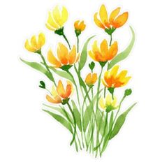 Yellow Watercolor Wildflowers Print and Cut