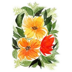 Yellow Orange and Red Watercolor Flower Arrangement Print and Cut