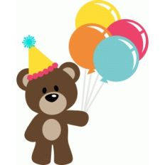 cute birthday bear holding balloons