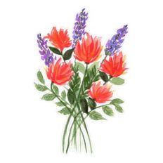 Red and Purple Watercolor Flower Bouquet Print and Cut