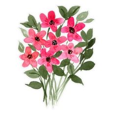 Whimsical Pink Watercolor Flower Bouquet Print and Cut