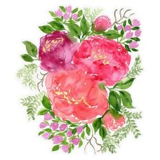 Peach, Pink Violet Watercolor Peony Flower Arrangement Print and Cut