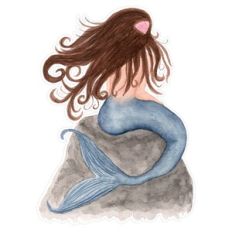 Watercolor Mermaid on Rock Print and Cut