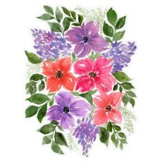 Purple Coral Pink Watercolor Flower Arrangement Print and Cut