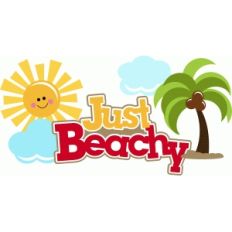 just beachy title with sunshine clouds and palm tree