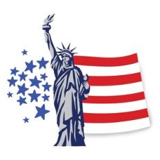 American Flag with Statue of LIberty