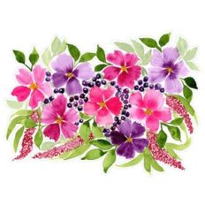 Watercolor Summer Flowers and Berries Flower Arrangement Print and Cut