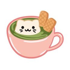 Kawaii Cat Marshmallow in Matcha Mug