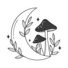 Mushroom and Crescent Moon Leaf Scene