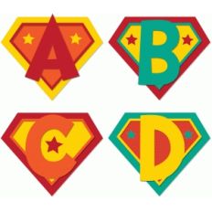 superhero shields initials abcd