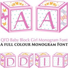 QFD Baby Block Girl Color Monogram Font