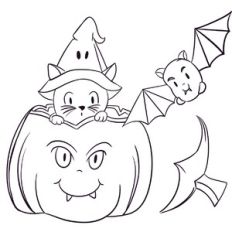 Halloween Cute Witch Kitten in Pumpkin Coloring Page