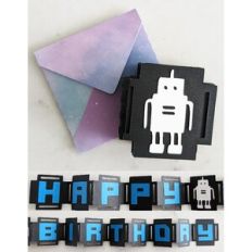 robot birthday accordion card and envelope
