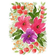 Pink Purple Watercolor Flowers and Berries Print and Cut