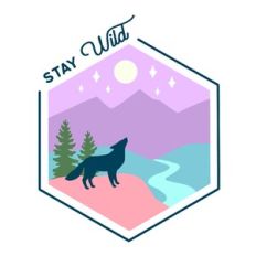 Stay Wild Wolf Landscape Badge