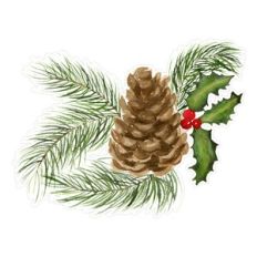 Pinecone and Holly Watercolor Christmas Arrangement Print and Cut