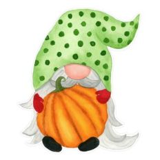 Watercolor Gnome Holding Fall Pumkin Thanksgiving Print and Cut