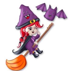 Cute Flying Witch with cute bat