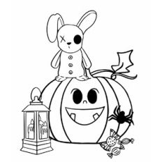 Funny Halloween Bunny on Pumpkin