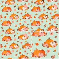 Pumpkins and Leaves Pattern on Mint Background