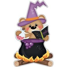 Halloween Witch Bear with Cauldron brewing up a potion