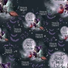 Trick or Treat Witch Flying to the Moon Halloween Seamless Pattern
