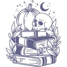books with skull and pumpkin