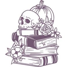 books with skull and pumpkin