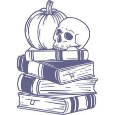 books with pumpkin and skull