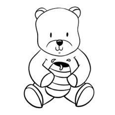 Cute baby bear holding bee hive