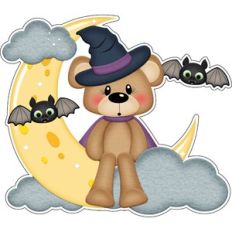Halloween Witch Bear sitting on the Moon