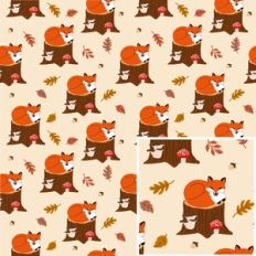 Autumn Fox on Stump Pattern Background
