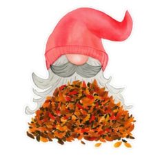 Fall / Autumn Gnome in Pile of Leaves Watercolor Print and Cut