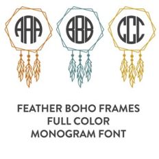 feather boho frames full color monogram font