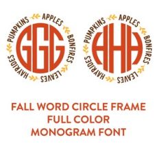 fall word circle monogram frames full color font