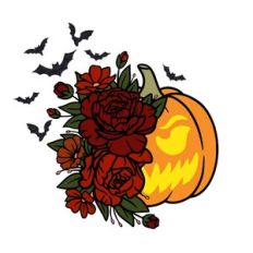 Scary pumpkin with flowers