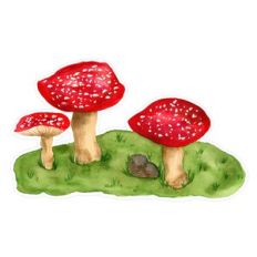 Fall / Autumn Red Watercolor Mushrooms Print and Cut