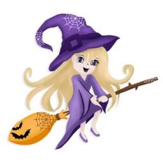 Flying cute witch print and cut