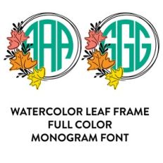 watercolor leaf frames full color monogram font