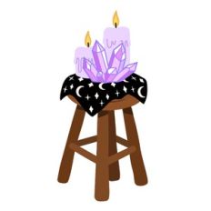Witches Stool with Crystals and Candles