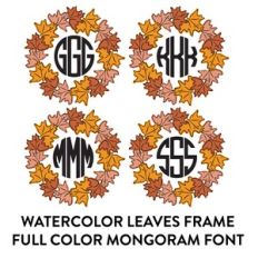 watercolor leaves wreath full color mongoram font 2