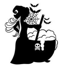 Witch Silhouette Making a Magic Brew