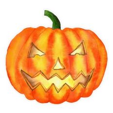 Watercolor Carved Halloween Pumpkin Print and Cut