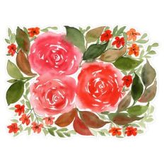 Fall Watercolor Roses Flowers Print and Cut